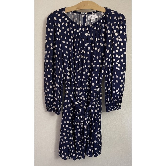 Velvet by Graham & Spencer Dresses & Skirts - Velvet by Graham & Spencer Navy Polka‎ Dot Viscose Mini Dress Blue White Medium